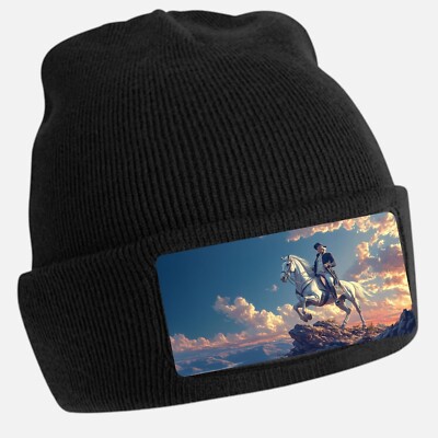 George Washington Black Horse Print Beanie Hat Unisex Cotton