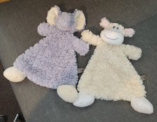 2 Demdaco Plush Rattle Blankie Lovey Security Blankets 12" tall Lamb Elephant