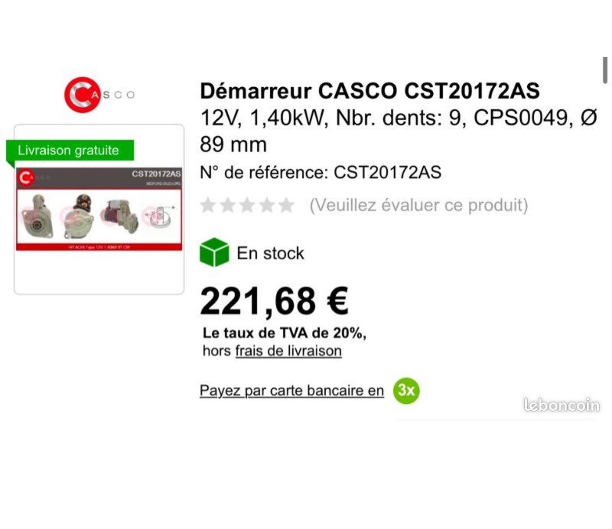Démarreur cst20172AS avec pignon en acier renforcé pour réparation auto