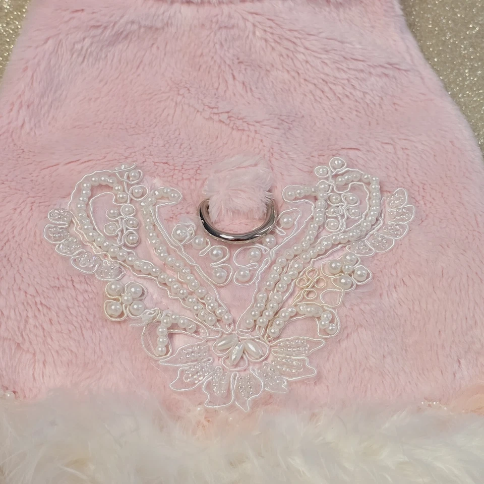 Lindo Chaleco Cha Couture Talla X Pequeño Blanco Pluma Rosa Arnés  Foto 2 de 4