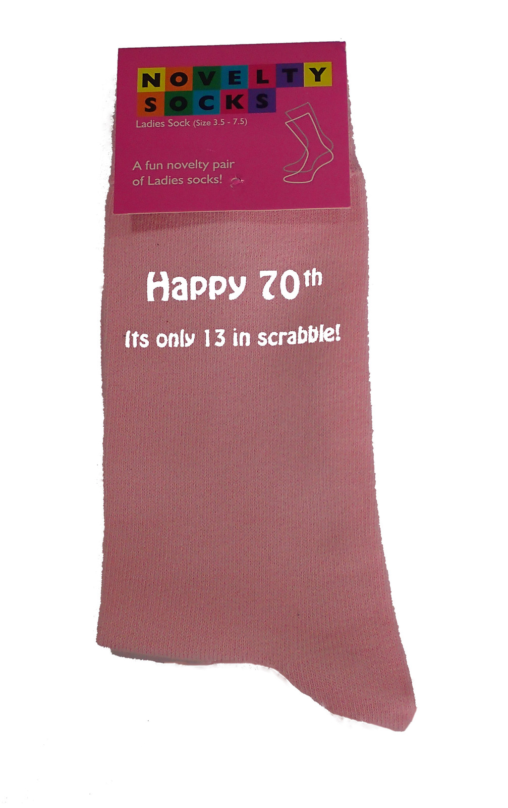 SAOLA Happy 70th its only 13 in Scrabble Printed Ladies Pink Socks 70th Birthday Gift