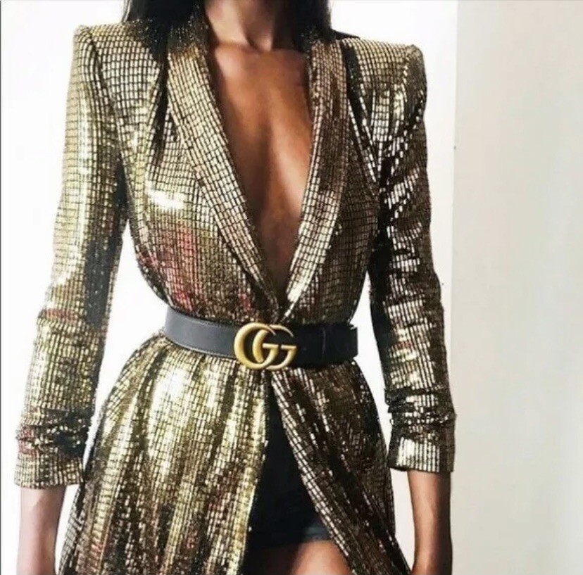 zara gold sequin blazer dress Zara - Double Breasted Blazer Dress With Chain - Off White main image 1