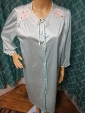 VINTAGE seafoam green Lorraine NYLON robe with embroidery made in USA