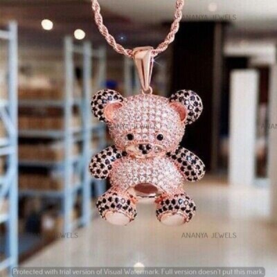 2.25 CT Round Moissanite Bear Shape Charm Pendant For Gift 14K Rose Gold Plated