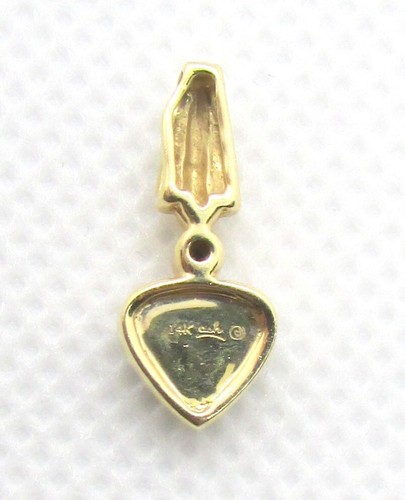 14K YELLOW GOLD TRIANGLE GENUINE OPAL & SINGLE DIAMOND PENDANT 17X7MM - 1.2G - Picture 3 of 3