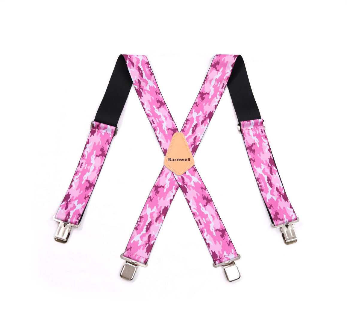 Barnwell Pink Camo Trouser Braces Suspenders Heavy Duty Metal Clips 50mm Tool