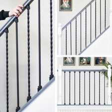 Deluxe Set of 2 Black Stair Spindles - Pattern 11 With or Without Brackets