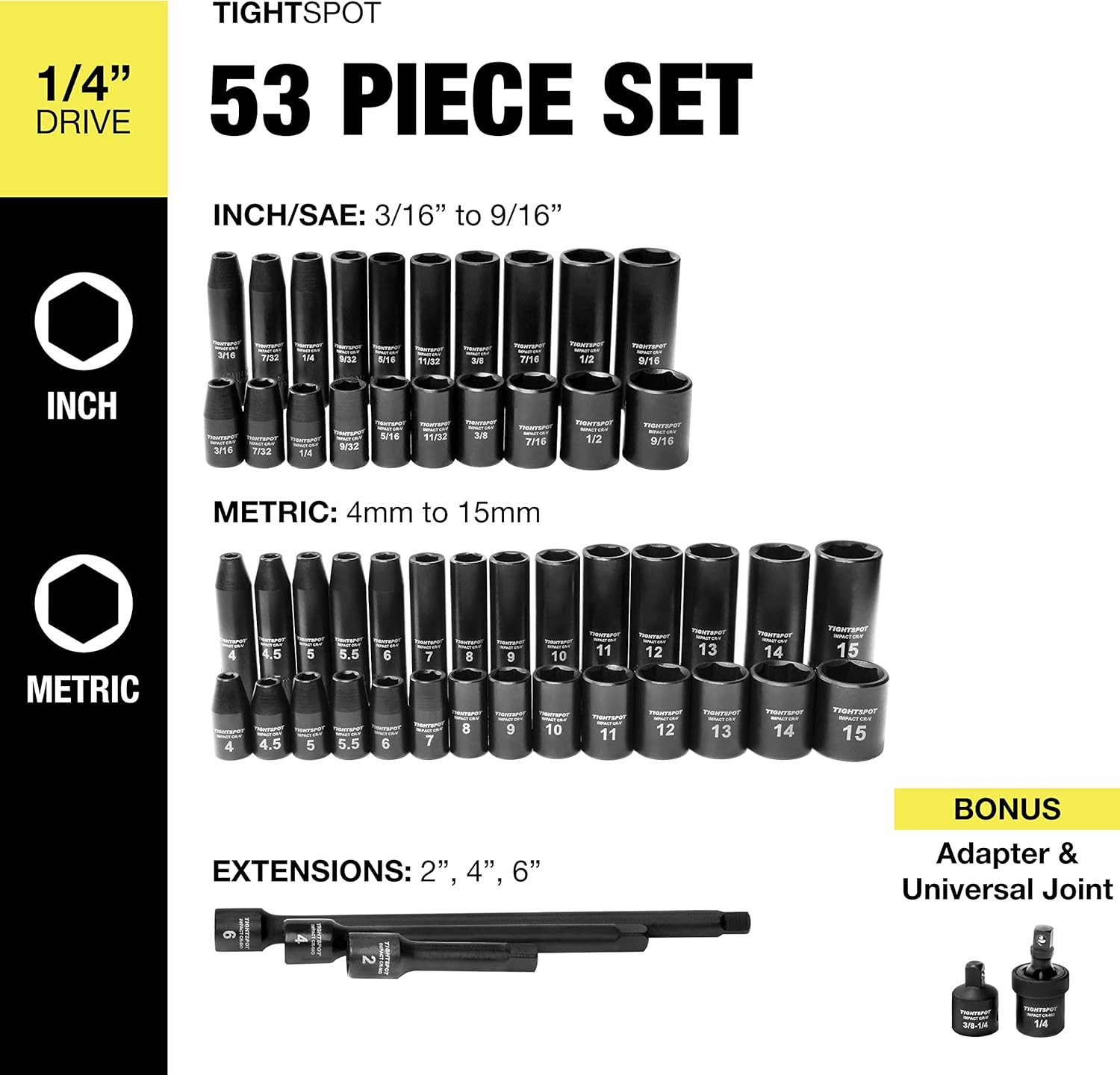 1/4" Drive 53Pc Impact Socket PRO SET, Our Most Popular Set Ever with SAE & Metr