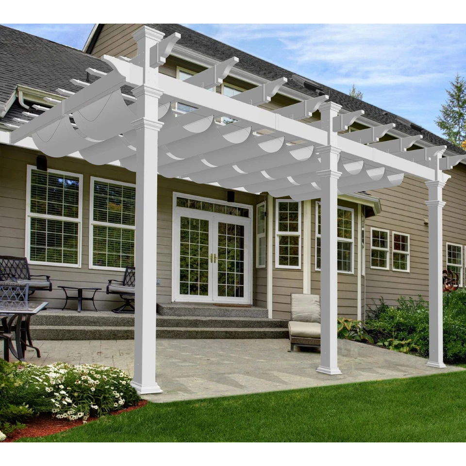 Waterproof Retractable Pergola Replacement Shade Cover Wave Sail Awning-Grey - Image 4 of 4