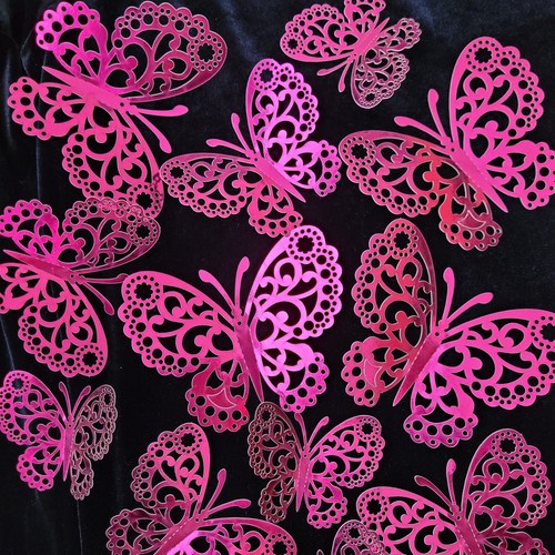 12 Cake Butterflies Toppers Hot Pink Butterfly Party Decoration Birthday Decor - Picture 5 of 9