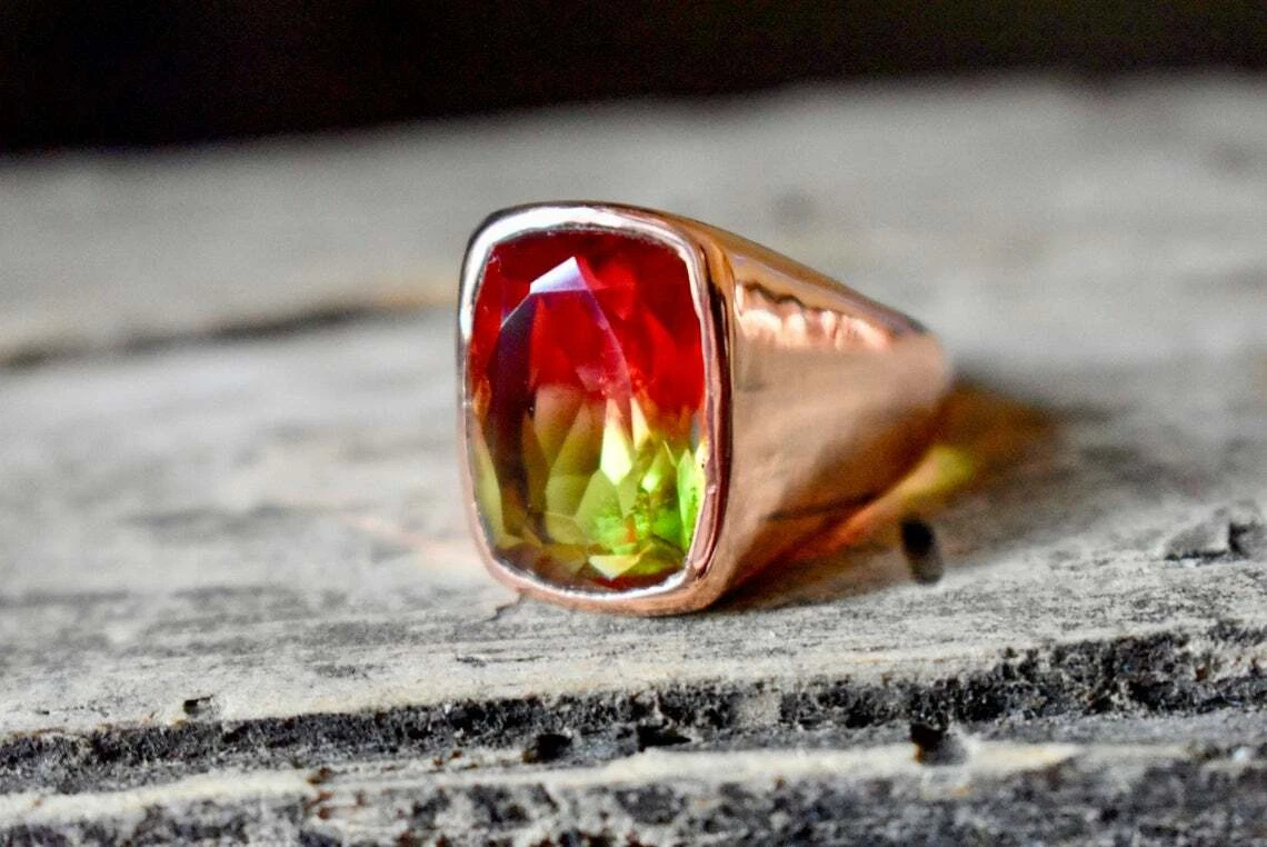 Watermelon Tourmaline Ring Signet Ring 925 Sterling Silver Unisex Ring Man Ring