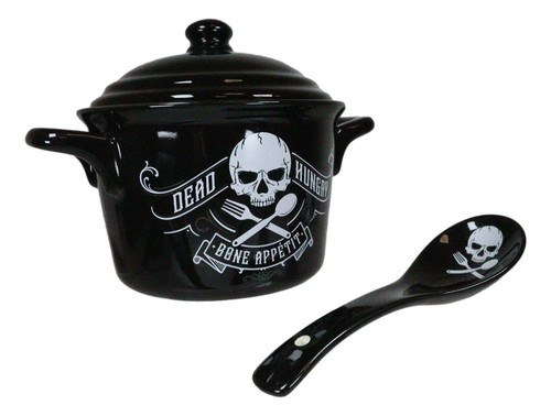 Makabre Dead Hungry Skull Bone Appetit Fine Bone China Schale mit Löffel und Deckel - Bild 4 von 8