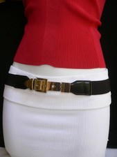 Chic Women Stretchy Belt High Waist Hip Black Skinny Silver Buckle Fit Size S M
