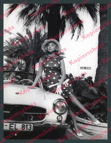 orig. Foto Hanne Wieder Dame Mode Auto Mercedes-Benz 190 SL San Remo Palmen 1960 - Zdjęcie 1 z 2
