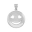 thumbnail 3 - 14k Solid White Gold Heart Eyes Smiley Face Round Pendant Necklace