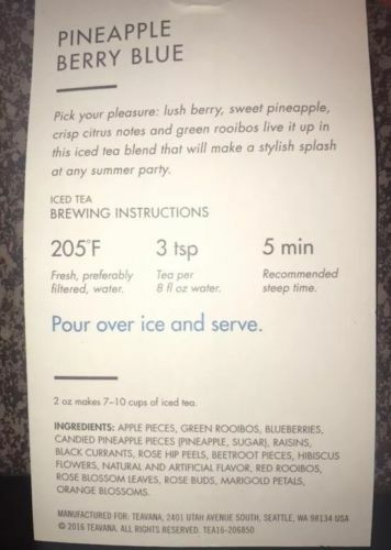 NEW! SEALED 2 OZ TEAVANA PINEAPPLE BERRY BLUE BLUEBERRY BLISS PINEAPPLE KONA POP