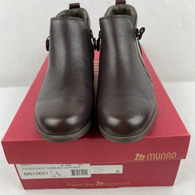 Munro Neko Bootie Chocolate Tumbled Leather 5.5 M M612621 Zipper Both Sides SR1