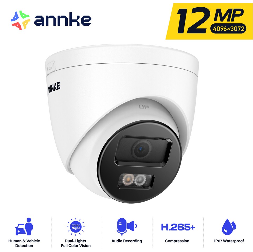 ANNKE 12MP PoE Security Camera – Full Color Night Vision – AI Human Detection – Audio – C1200