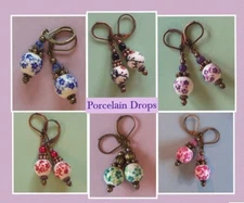 PORCELAIN Flower Drops LEVERBACK Copper or Bronze handcrafted CHOOSE 