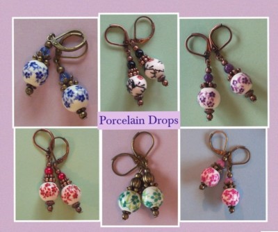 PORCELAIN Flower Drops LEVERBACK Copper or Bronze handcrafted CHOOSE #PCL