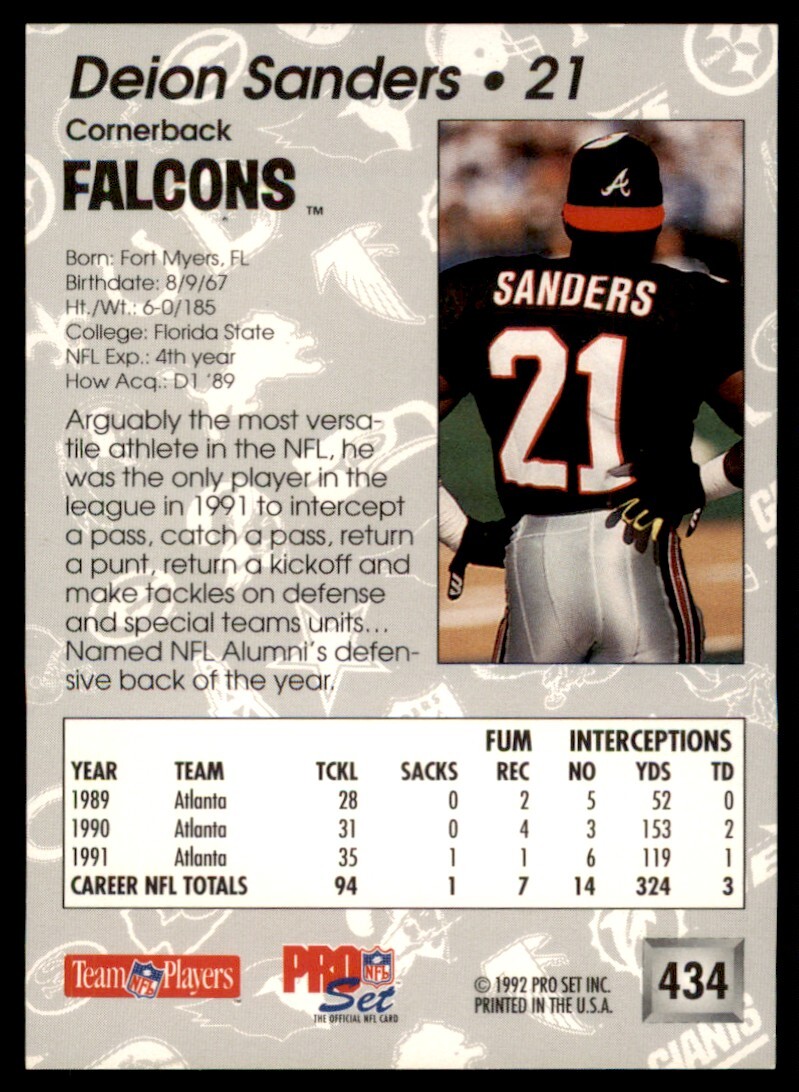 1992 Pro Set #21 Deion Sanders Atlanta Falcons | eBay