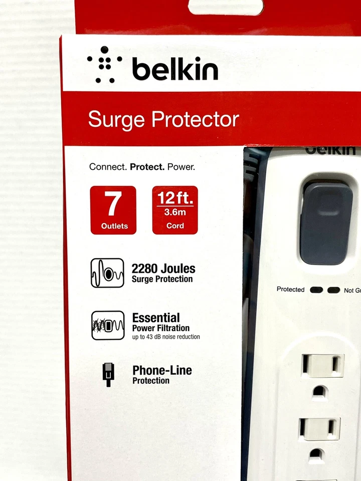 Belkin BV107200-12 7-Outlets Surge Protector $75,000 Warranty 2280 Joules NEW! - Image 3 of 4
