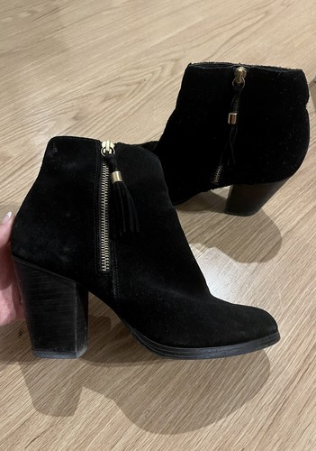 Black Suede Block Heel Ankle Boots 