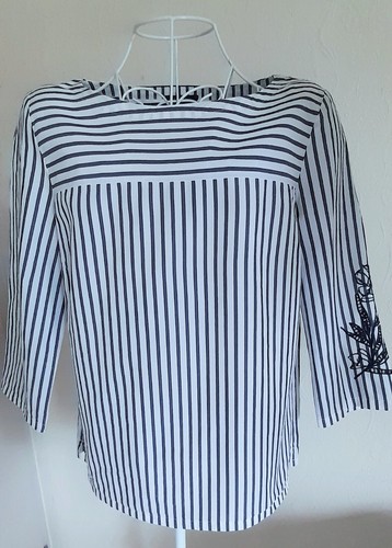 schöne MARC Ó POLO Damen Bluse Gr. 38 weiß blau gestreift Applikation wie NEU