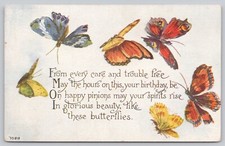 Postcard Birthday Greeting Colorful Butterflies and Poem