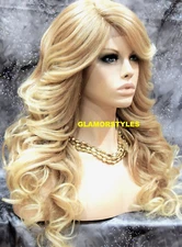 LACE FRONT FULL WIG LONG LAYERED WAVY MEDIUM BLONDE MIX HEAT OK NWT