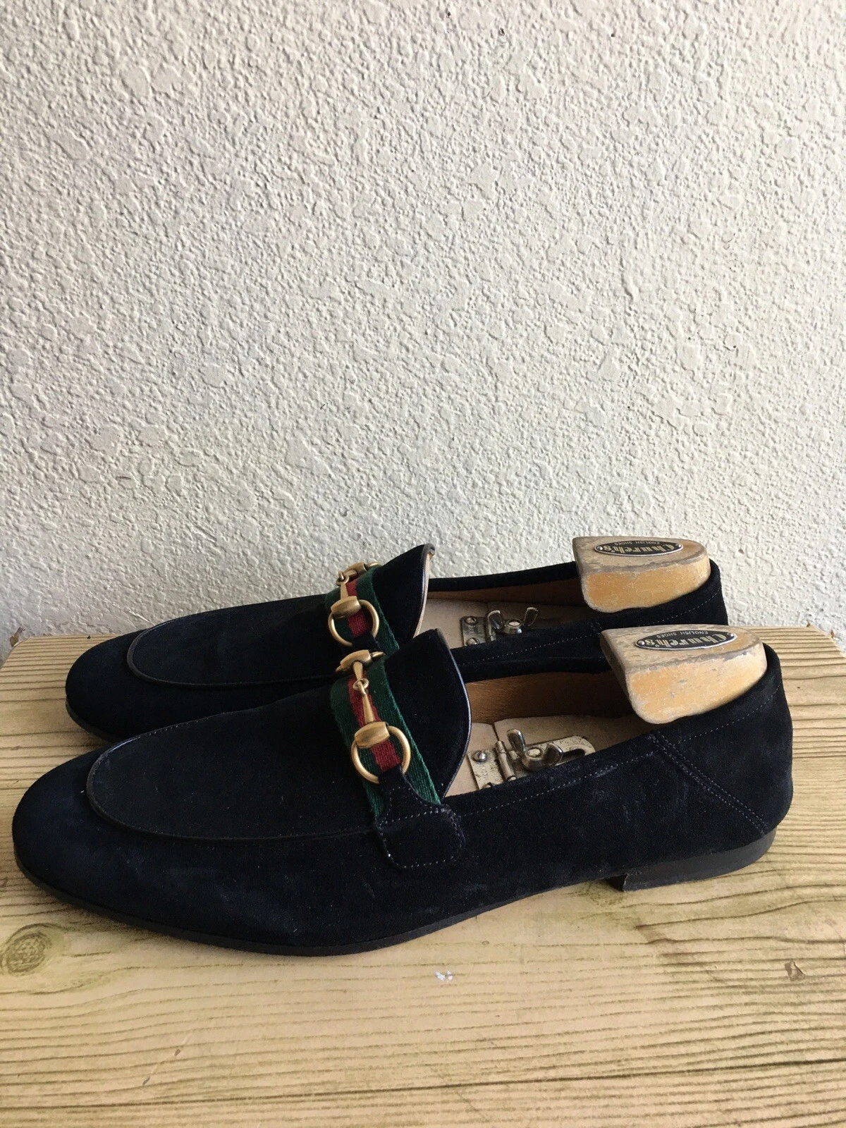 Mocassins GUCCI Penny Jordaan Horsebit Web daim noir taille 12,5