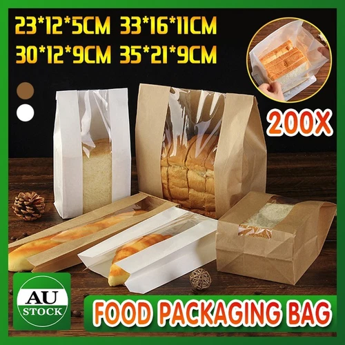 200X Takeaway Storage Baking Bread Bag Toast Food Packaging Bag Kraft Paper Bag