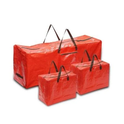 GENERIC 3 X LARGE CHRISTMAS RED STORAGE ZIP BAGS TREE DECORATIONS LIGHTS WITH HANDLES