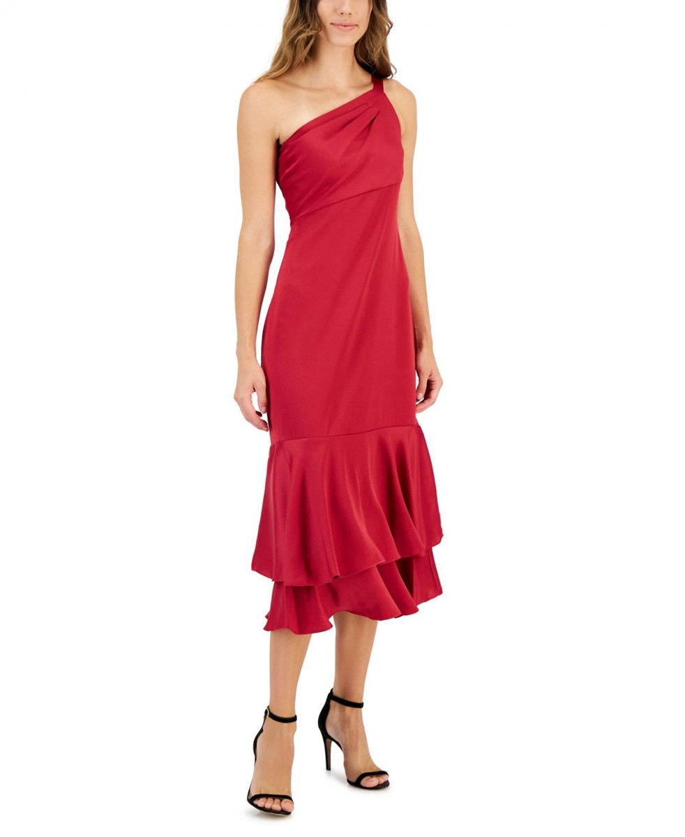 open lace back dress Red Off-Shoulder Midi Dress main image 0