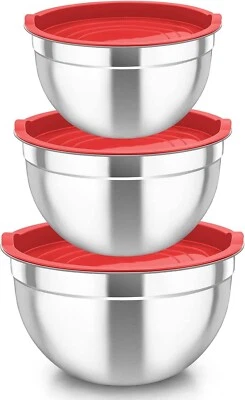 Schüssel Set 3x Edelstahl Rührschüssel Salatschüssel mit Luftdichte Deckel B916 - Bild 1 von 4