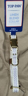 NWT Top Paw Linen Blend Collar w/Metal Buckle - Ivory w/Lilac  Color Sz XS 8-12''
