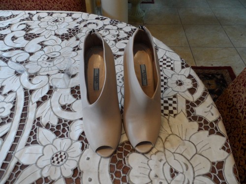 Prada Nude Lamb Leather Peep Toe Ankle Boots Size 37B - Picture 13 of 24