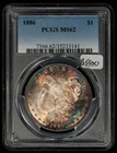 1886 $1 Morgan Silver Dollar - Rainbow Pattern Toning - PCGS MS 62 - SKU-B5900
