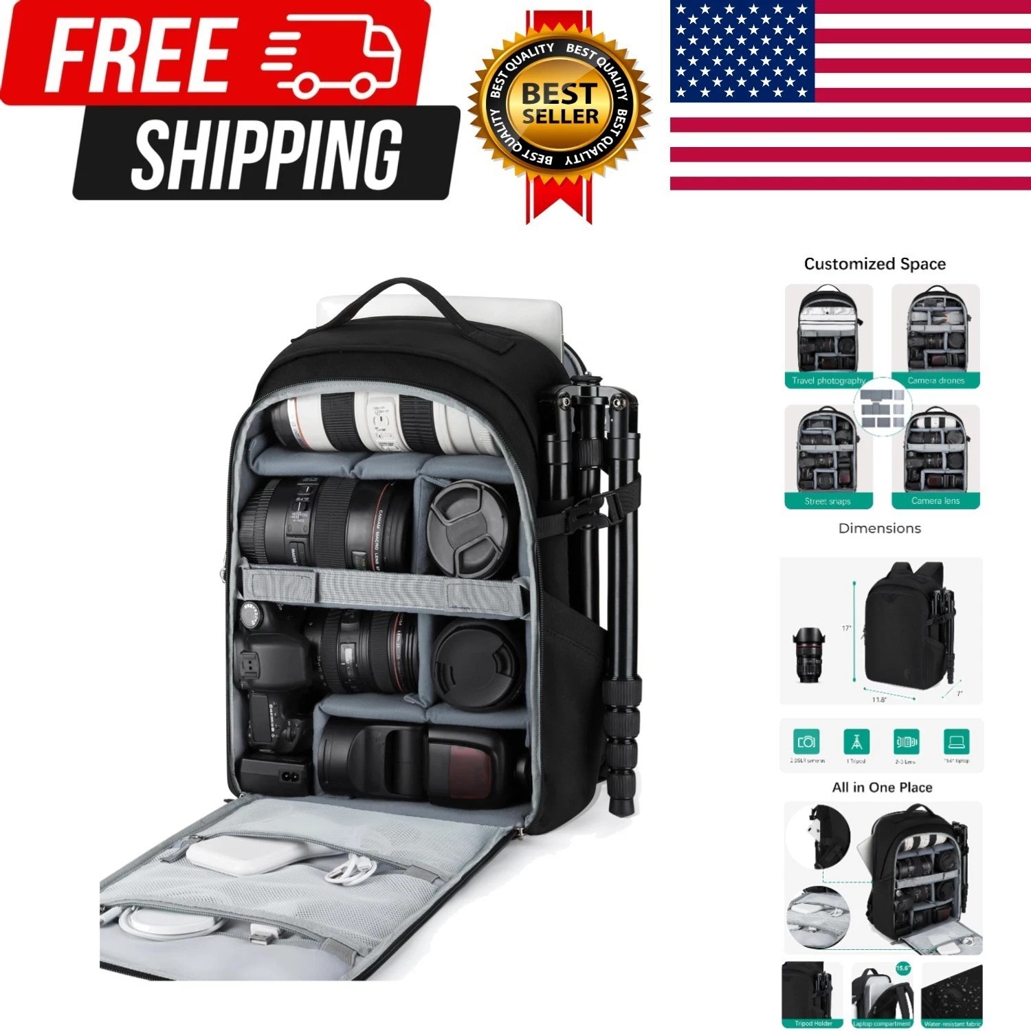 Fits Up To 15.6" Laptop, Camera Case For...