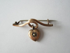 Antico Spilla Cuore Placcato in oro Saatperle Storicismo 3,8 G/4,0 X 2,4 CM