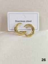 Stainless Steel Gold Tone Moon Stud Earrings