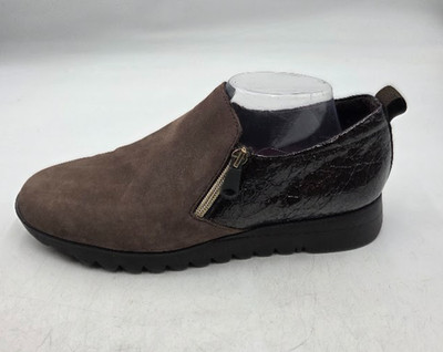 Munro Women's Sz 10.5 Kit Loafers Brown Leather Side Zip Snakeskin Print Shoes