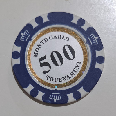 Monte Carlo 500 Tournament Poker Chip Blue White Collectible