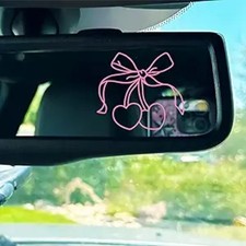 3Pcs Cherry Pink Bow Mirror Decal Set - Cute Aesthetic Vinyl Color: Cherry Bow