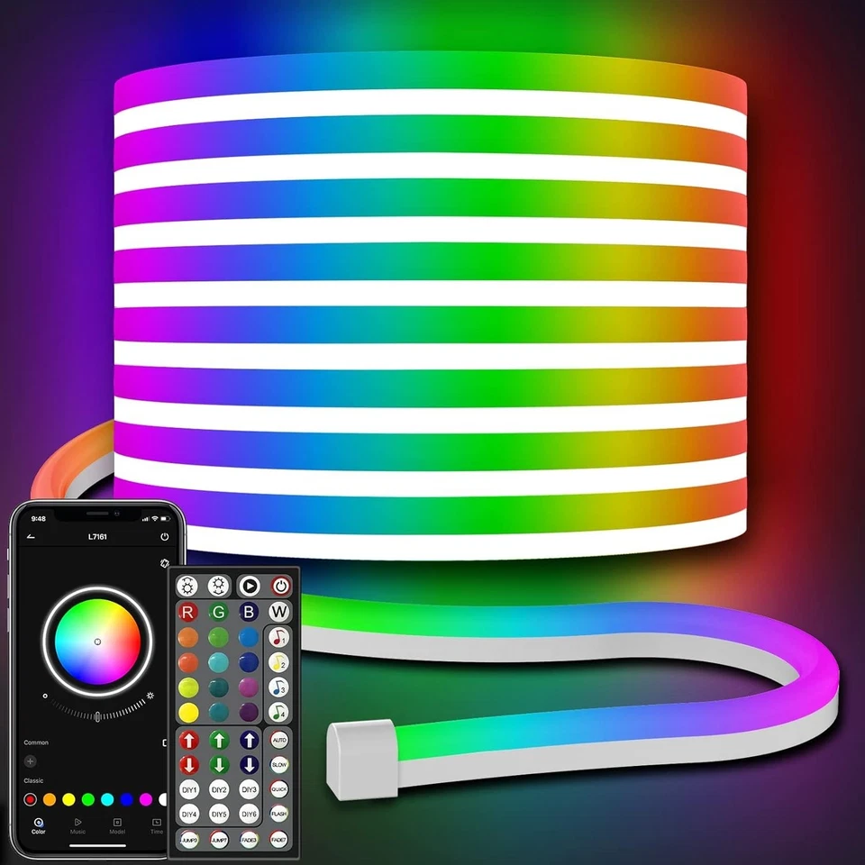 32.8Ft RGB Neon Rope Lights Flexible LED Strip for Indoor /Outdoor with App/ Rem - Image 2 of 4