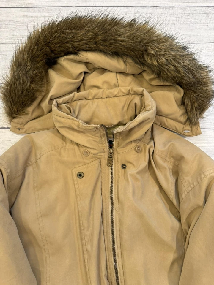 Out Brook Jacket Womens Large Tan Hooded Faux Fur Parka Coat Drawstring - Image 3 of 4