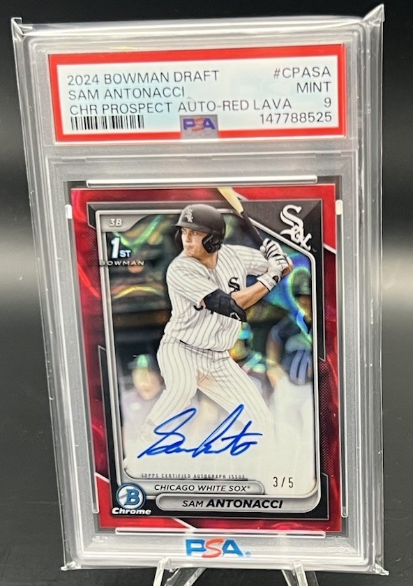 Sam Antonacci 2024 Bowman Draft Chrome Auto Red Lava Refractor 1st #/5 PSA 9!
