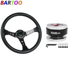 Aluminum 6 Hole Drifting Racing Steering Wheel 14 Quick Release Adapter Black