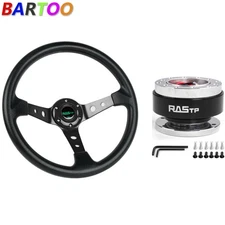 Aluminum 6 Hole Drifting Racing Steering Wheel 14" +Quick Release Adapter Black