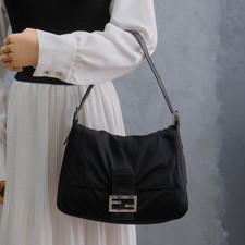 Fendi Mamma Baguette Shoulder Bag Purse Black...